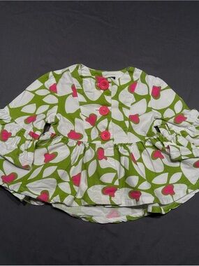 Stella & Stevie Green & Pink Abstract Patterned Ruffle Bell Sleeve Jacket